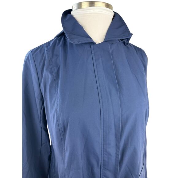 Chico's Hooded Rain Jacket Pleated Back Striped Hem Full Zip Navy Sz 2 US 12/14 - Picture 11 of 15